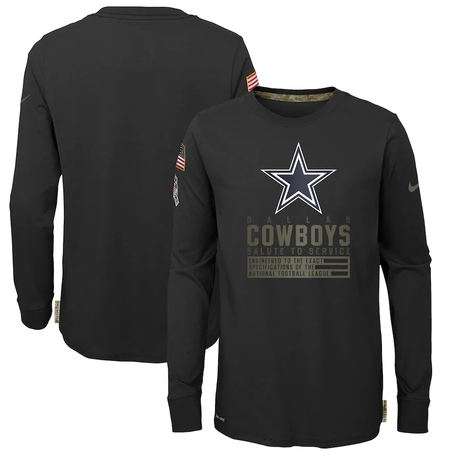 Nike Dallas Cowboys Youth Black Salute to Service Long Sleeve TShirt->nfl t-shirts->Sports Accessory